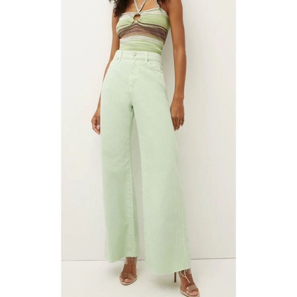 NWT Veronica Beard Taylor High-Rise Raw Hem Wide-Leg Jean Pistachio Size 29/8 - Picture 8 of 9
